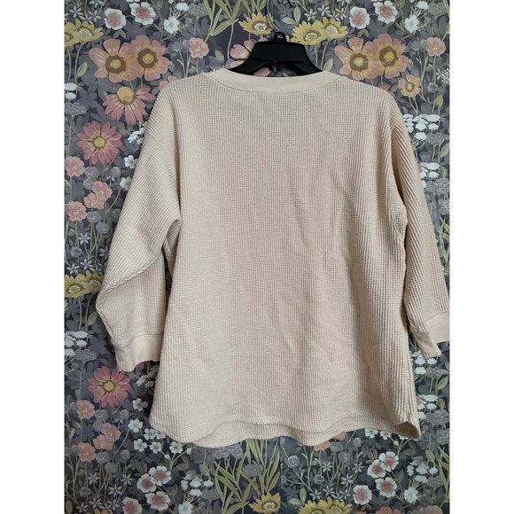 Uniqlo Waffle Knit Long Sleeve Top Beige Crew Neck Casual Pullover L - Picture 4 of 7